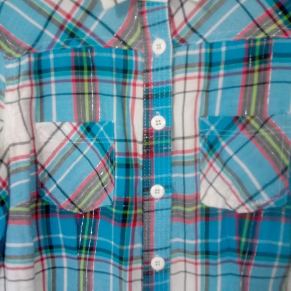Aeropostale Blue Plaid L/S Button Down Casual Shirt Top Med - Picture 2 of 5